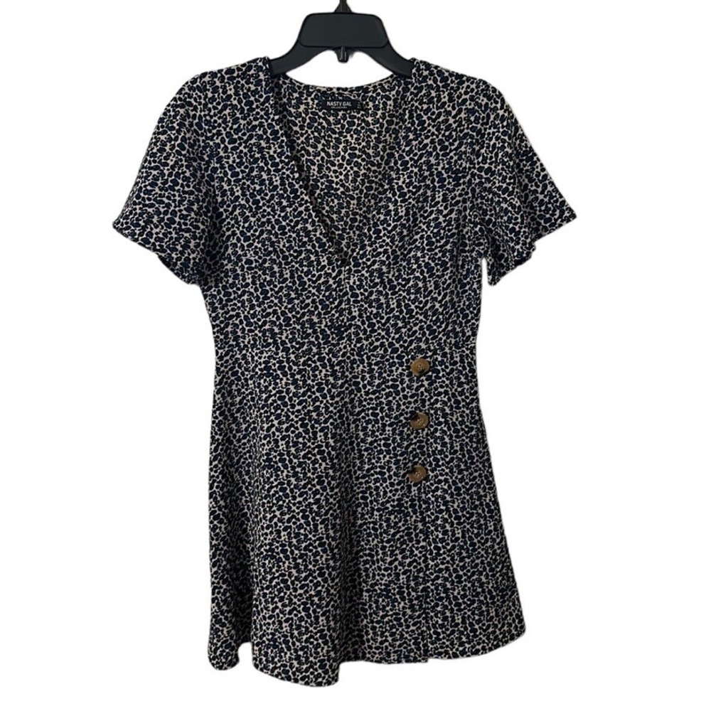 Nasty Gal Collection Women's‎ White/Blue/Black Cheetah Midi Dress Size 4